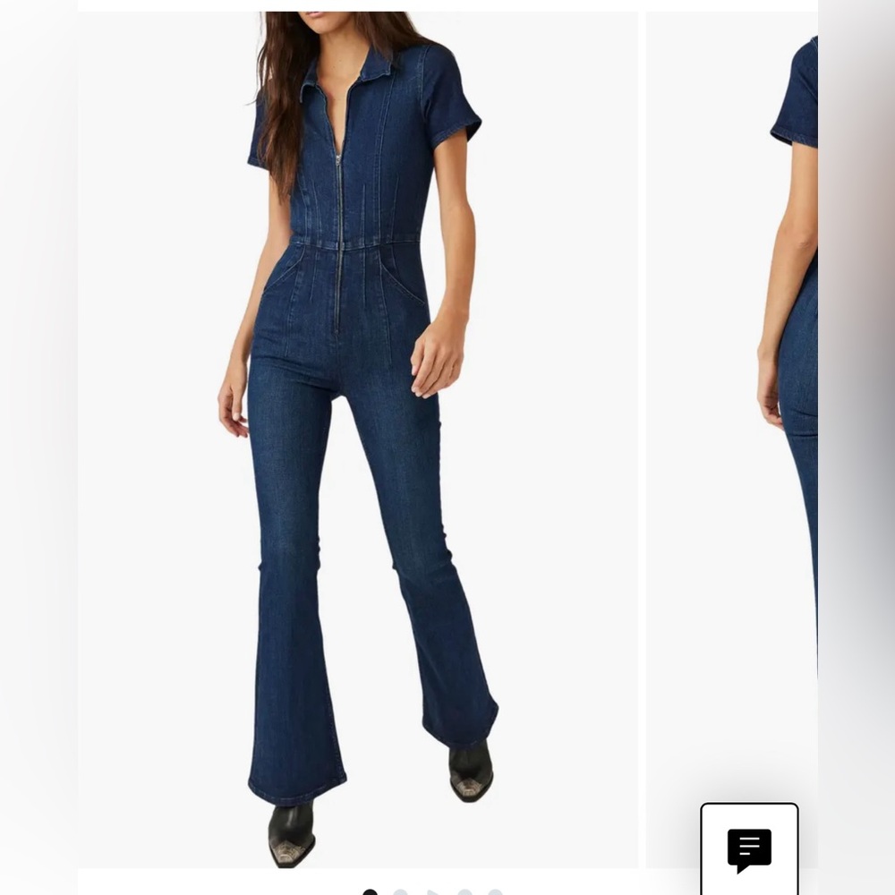 Free People Jayde Denim Flared Jumpsuit L Night Sky